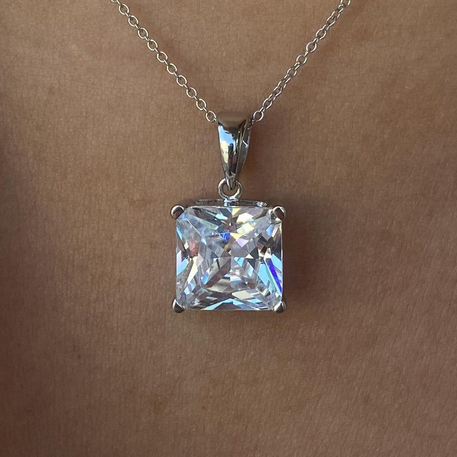 Moissanite Solitaire Princess Necklace