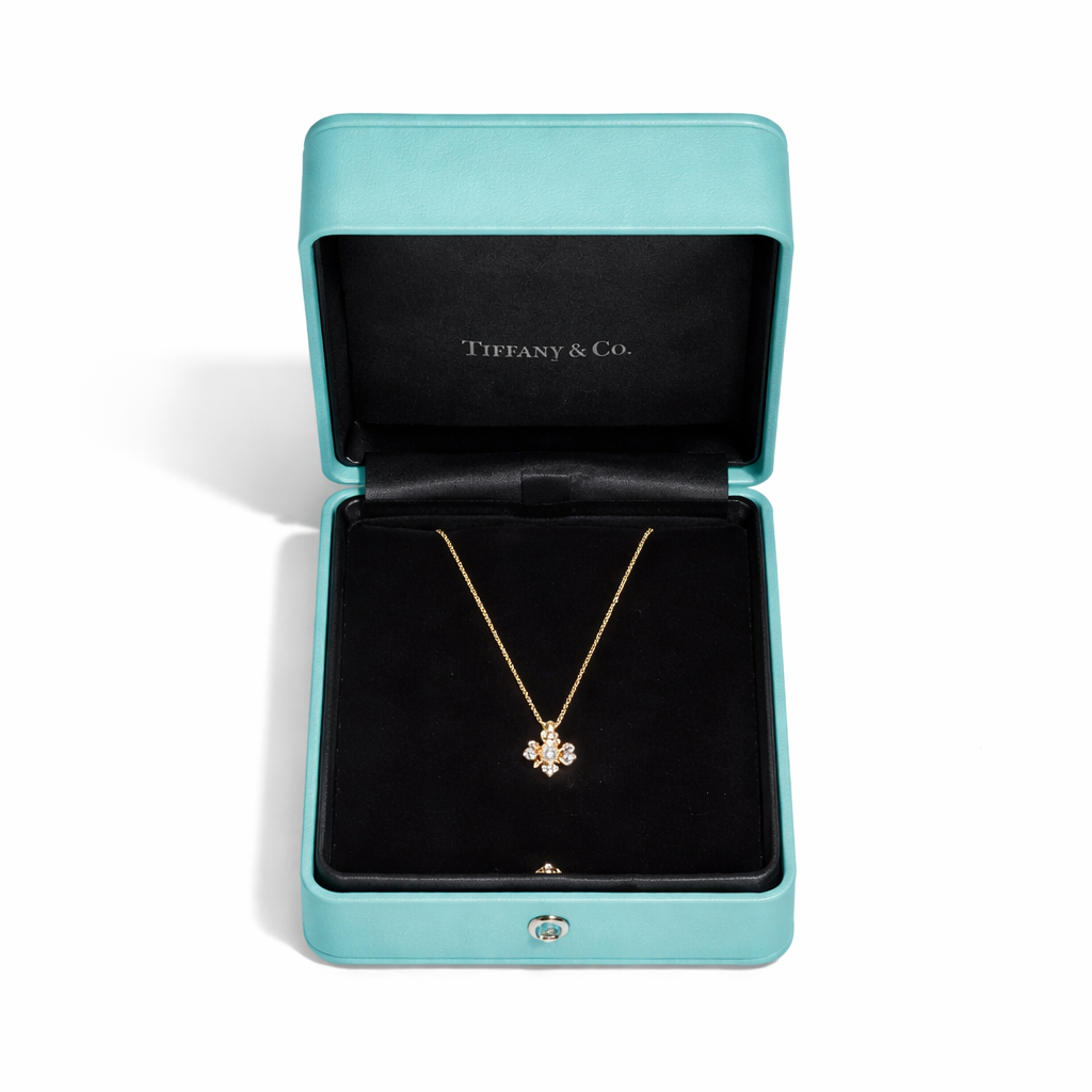 18K Thick Gold Plated Diamond Flower Necklace
