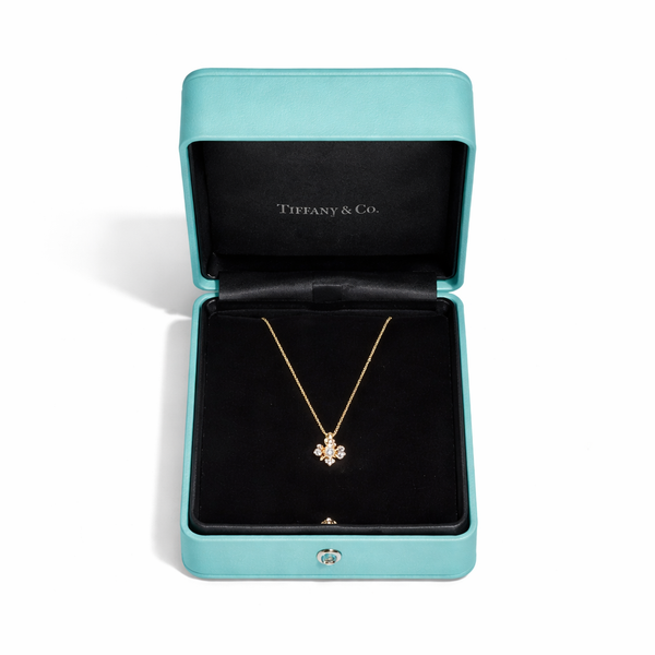 18K Thick Gold Plated Diamond Flower Necklace