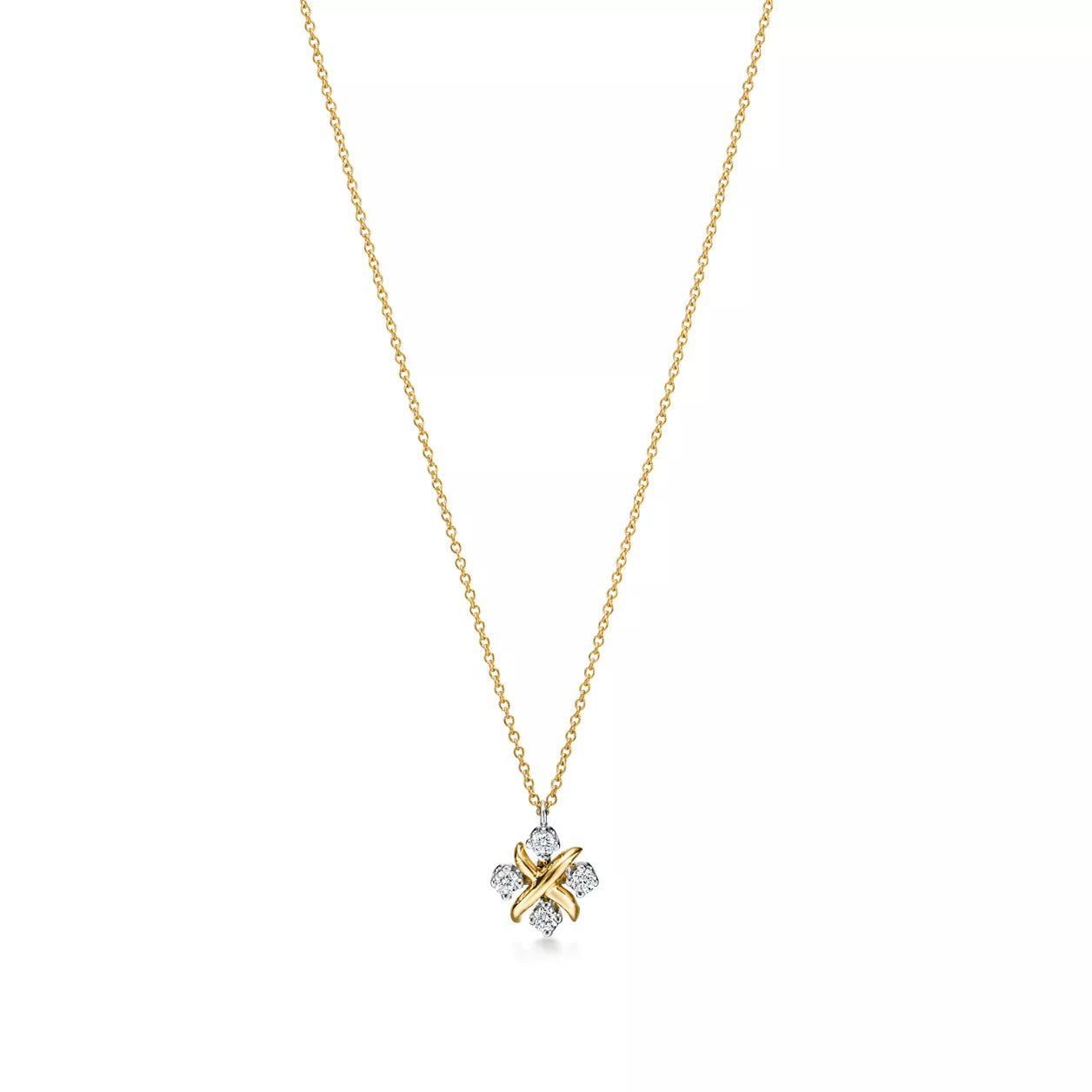 18K Thick Gold Plated Diamond Flower Necklace