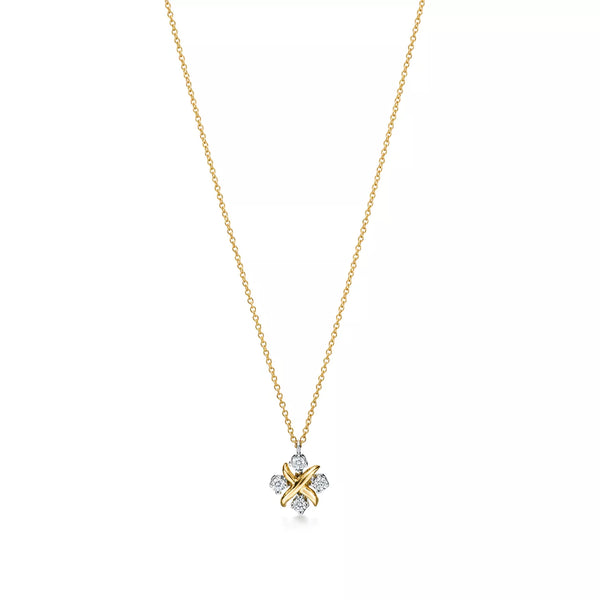 18K Thick Gold Plated Diamond Flower Necklace