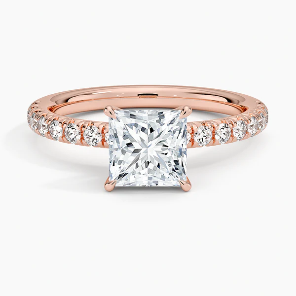 Princess Cut Solitaire on Half Eternity Band