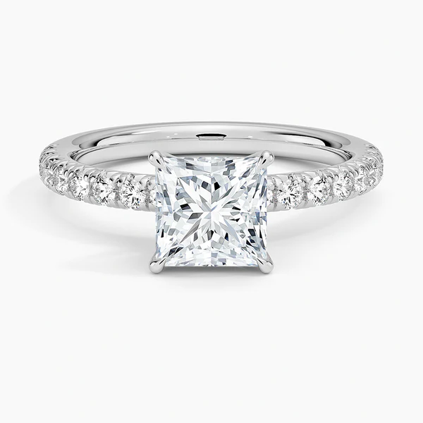 Princess Cut Solitaire on Half Eternity Band