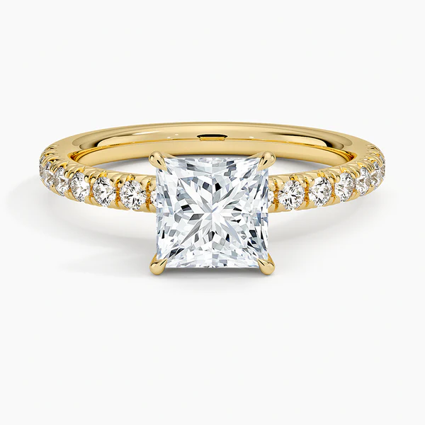 Princess Cut Solitaire on Half Eternity Band