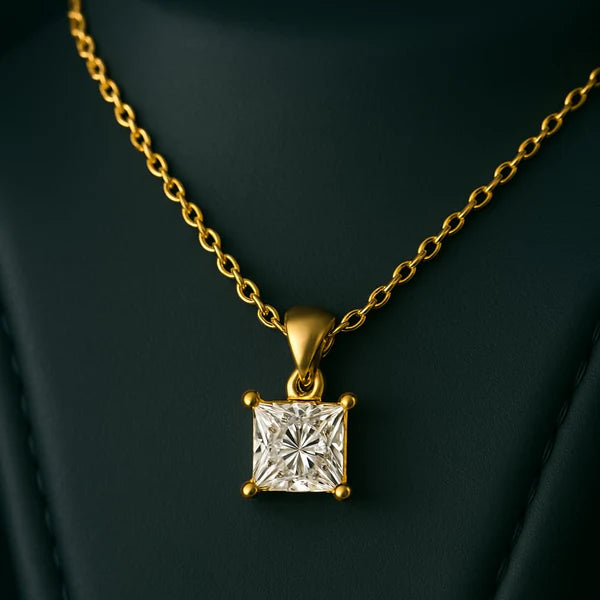 Moissanite Solitaire Princess Necklace