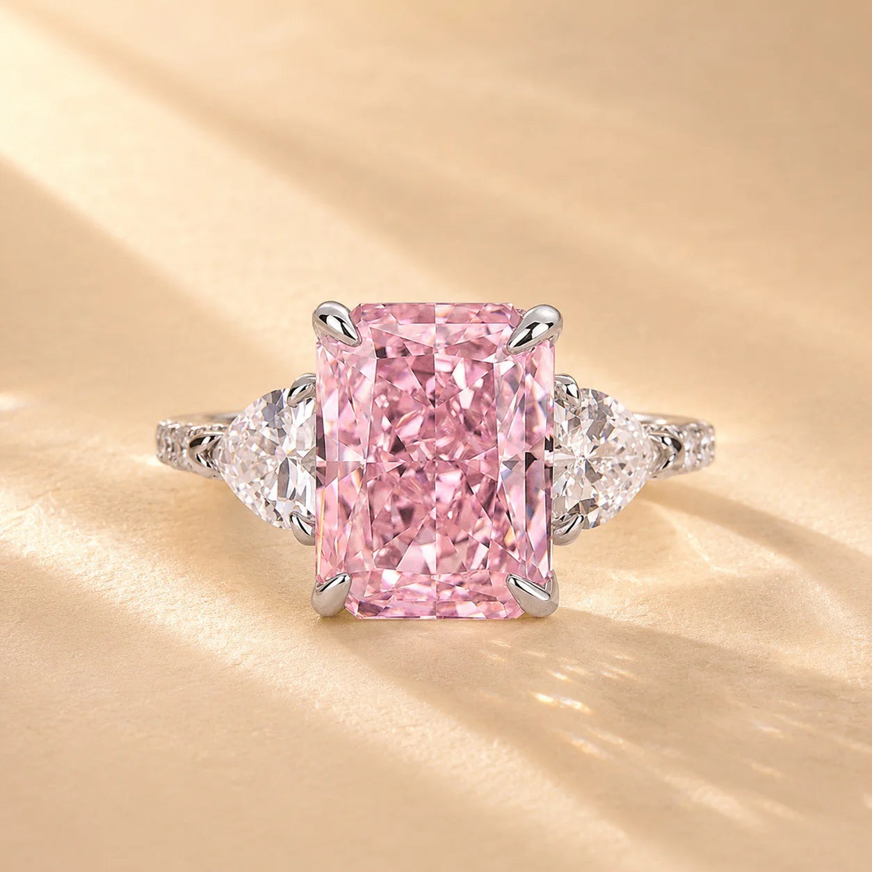 Blush Royale Radiant Pink Three-Stone Ring