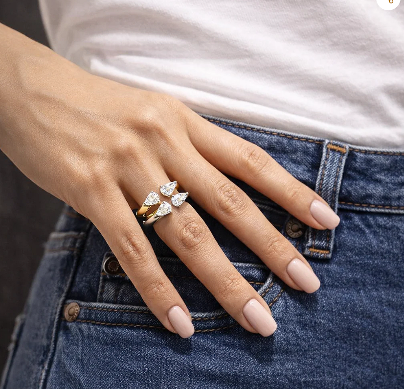 Moissanite Statement Ring – 18K Gold Plated Luxury