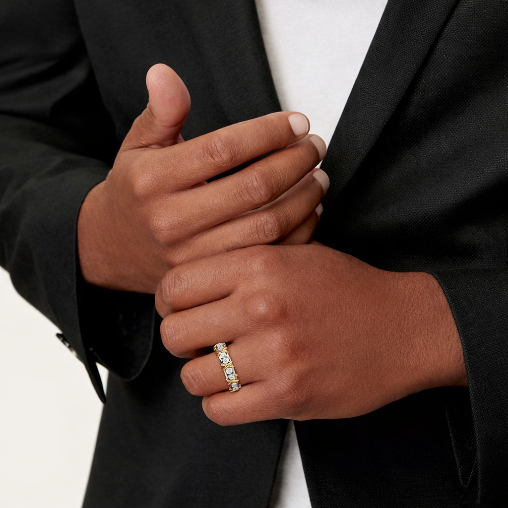 18K Thick Gold Plated Diamond Band Ring