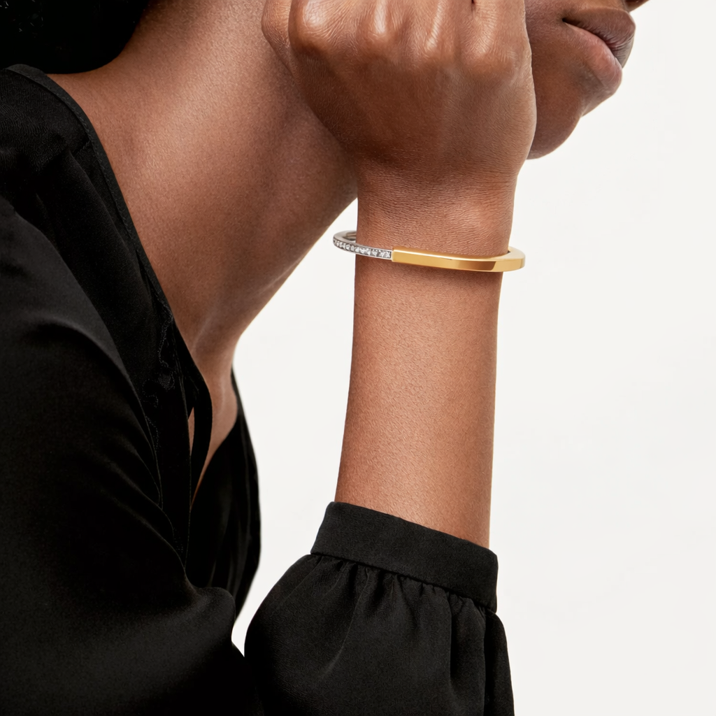 18K Thick Gold Plated Two-Tone Minimalist Bracelet