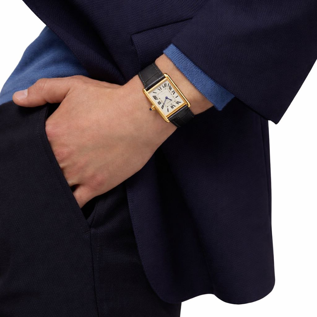 Tank Watch – Gold Case & Grey Leather