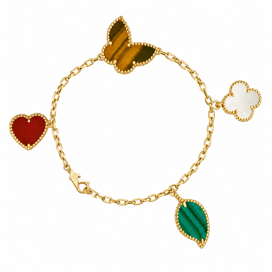 Lucky Butterfly & Clover Charm Bracelet – Gold-Tone Multi-Stone Bracelet