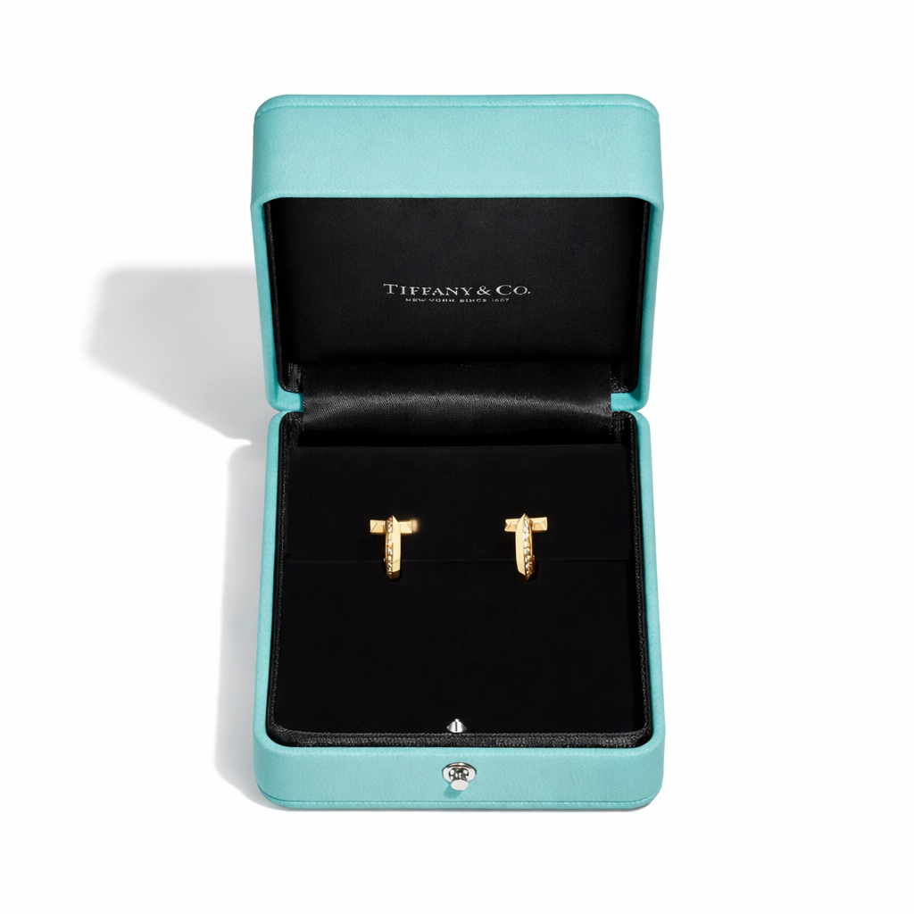 18K Thick Gold Plated T Shape Hoop Earrings