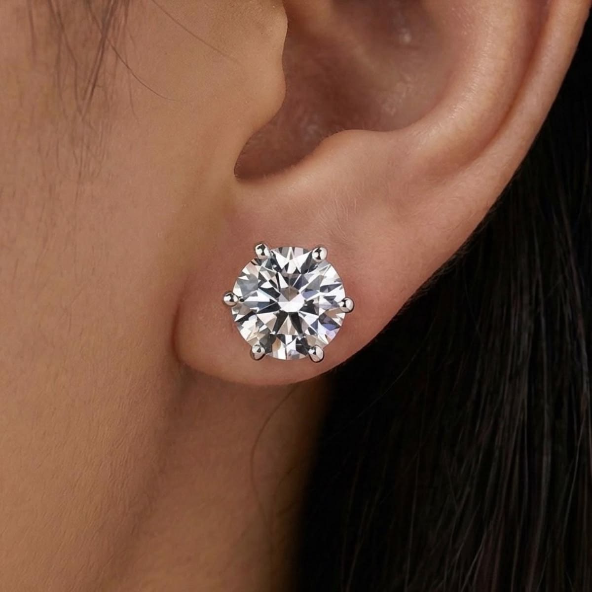 6 Prong Round Brilliant Stud Earrings