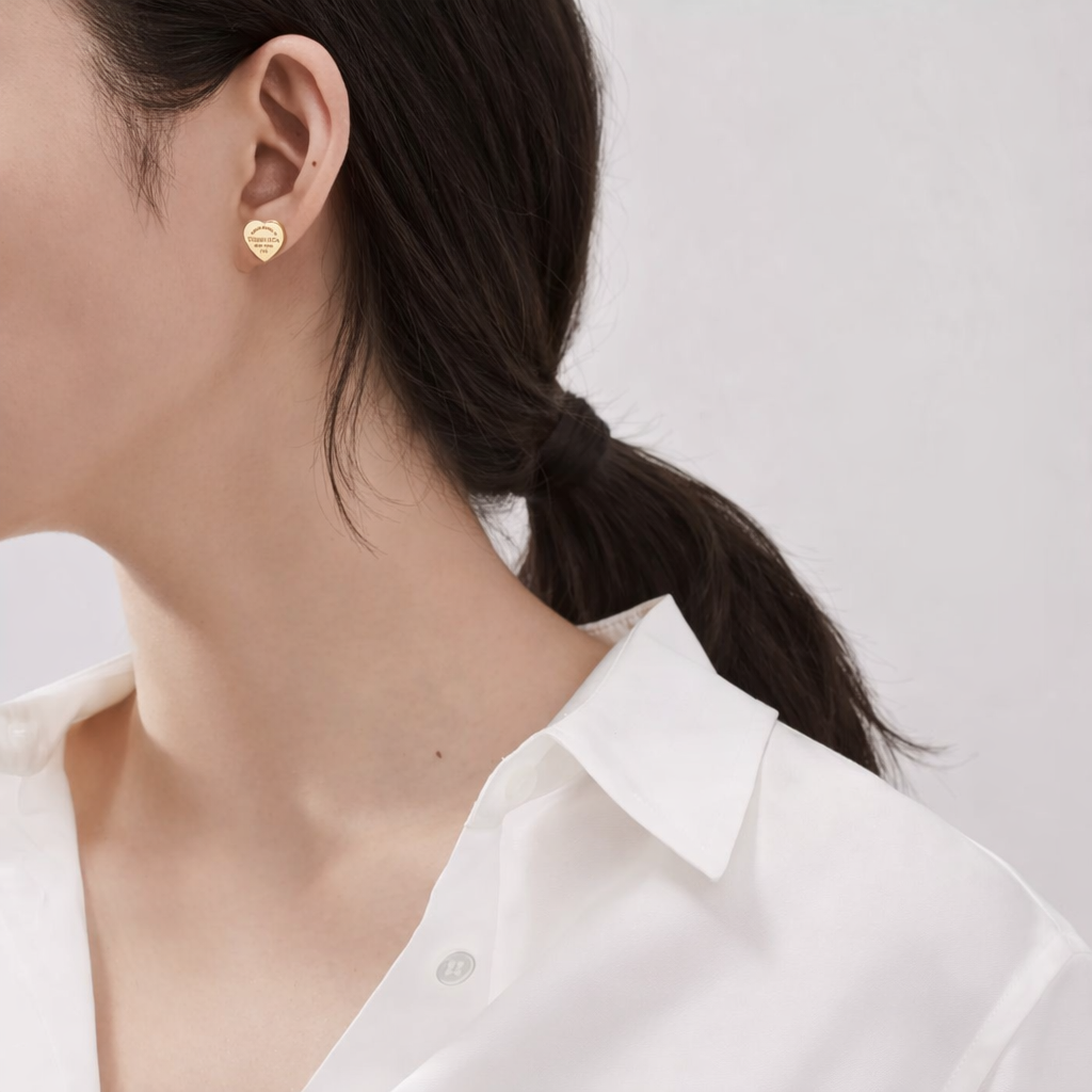 Heart Tag Gold Stud Earrings