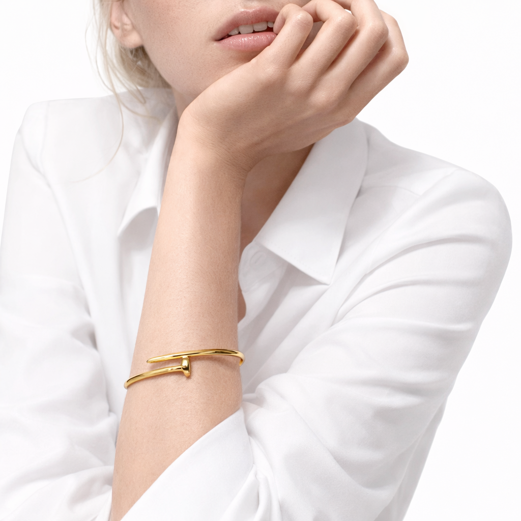 18K Gold Plated Nail Bracelet for Women | Waterproof Gold Bangle