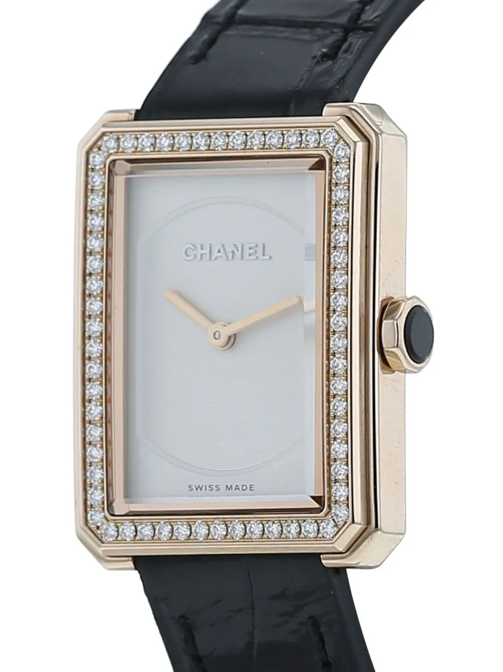 CH Première Diamond White Dial Black Leather Watch