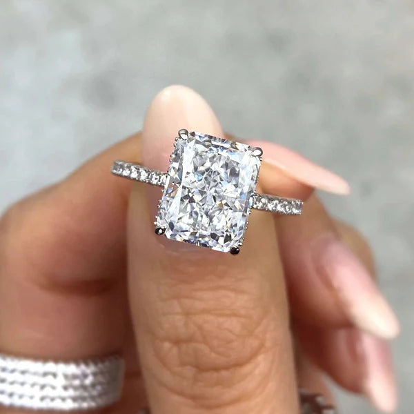 Radiant Cut Solitaire With Half Eternity Band