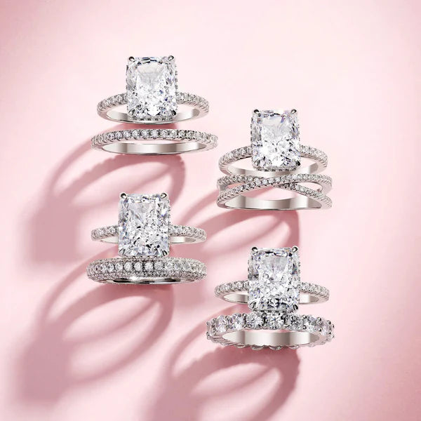 Radiant Cut Solitaire With Half Eternity Band