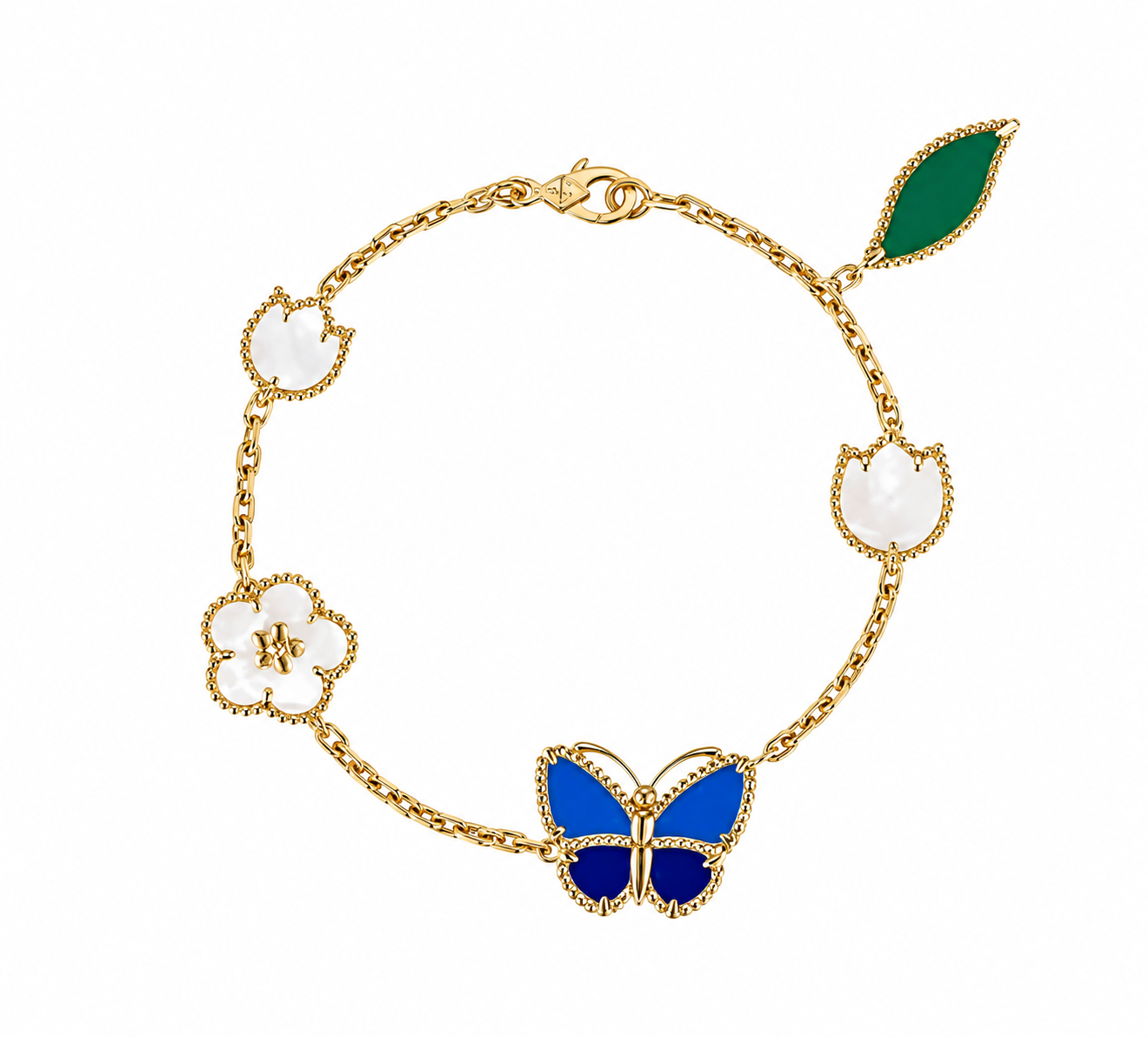 Lucky Butterfly & Clover Charm Bracelet – Gold-Tone Multi-Stone Bracelet