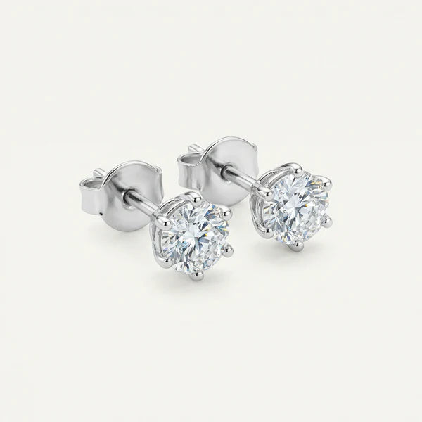 6 Prong Round Brilliant Stud Earrings
