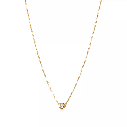 18K Thick Gold Plated Solitaire Diamond Necklace