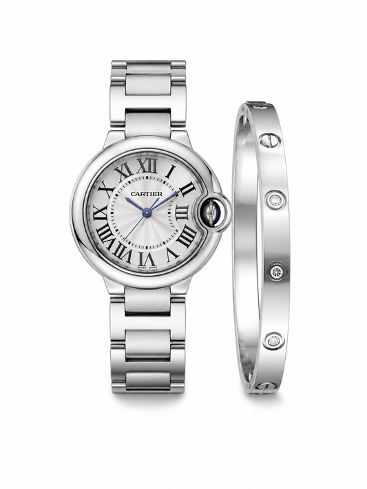 Ballon Bleu Diamond Bezel Stainless Steel Watch Set