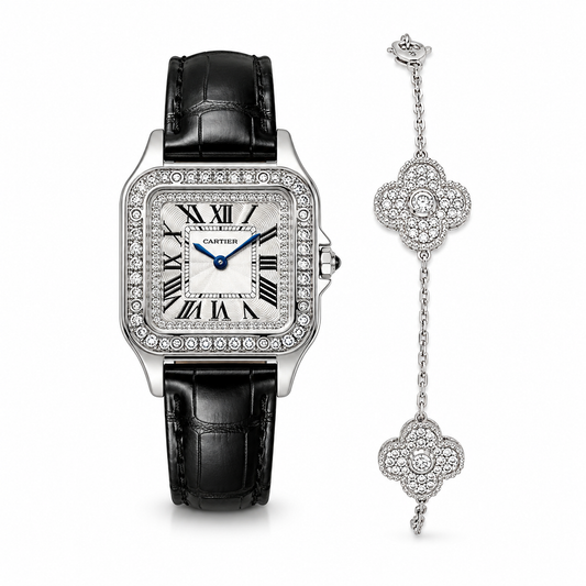 Luxury Diamond Square Leather Watch – Black Crocodile Edition