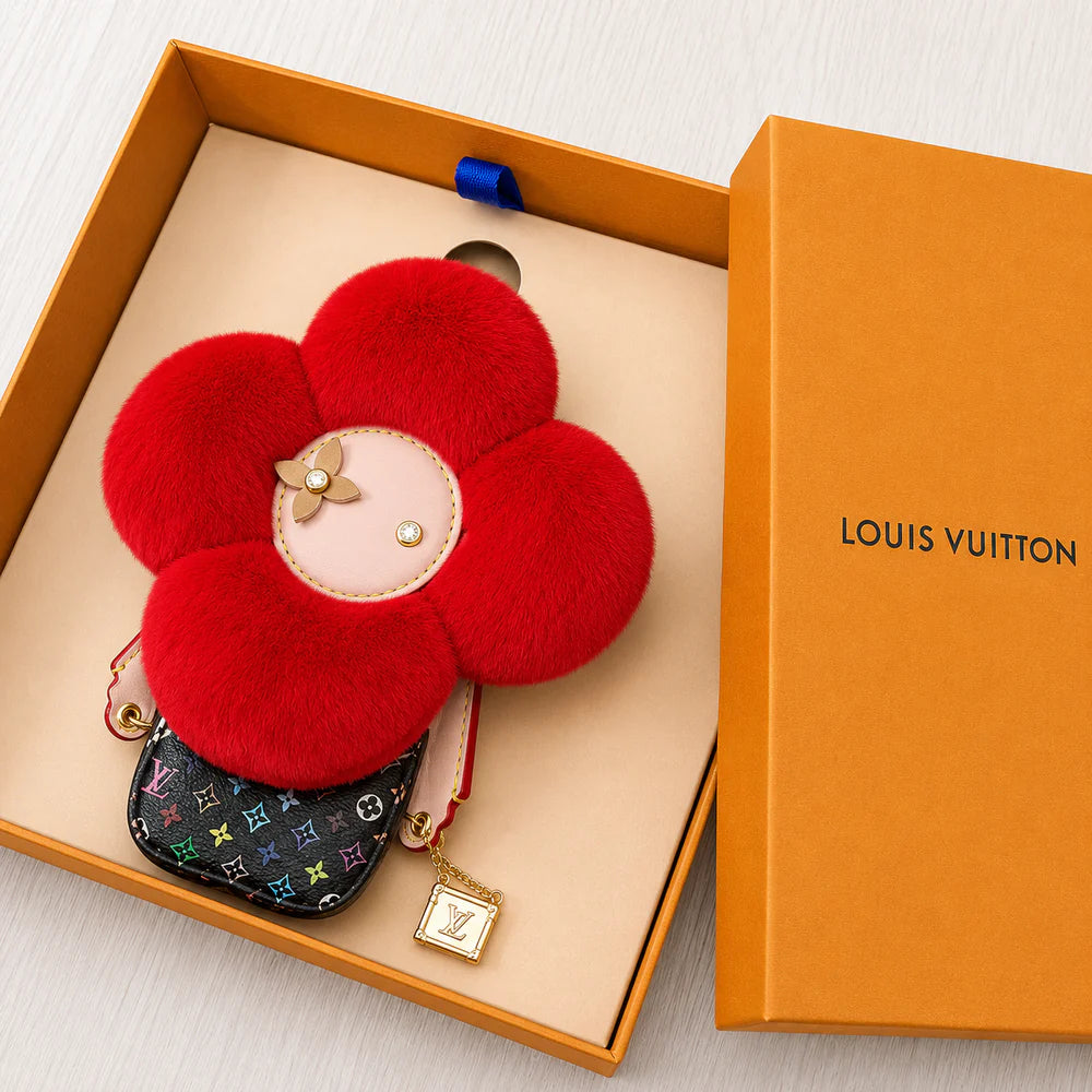 Luxury-Inspired Fashionista Plush Flower Bag Charm