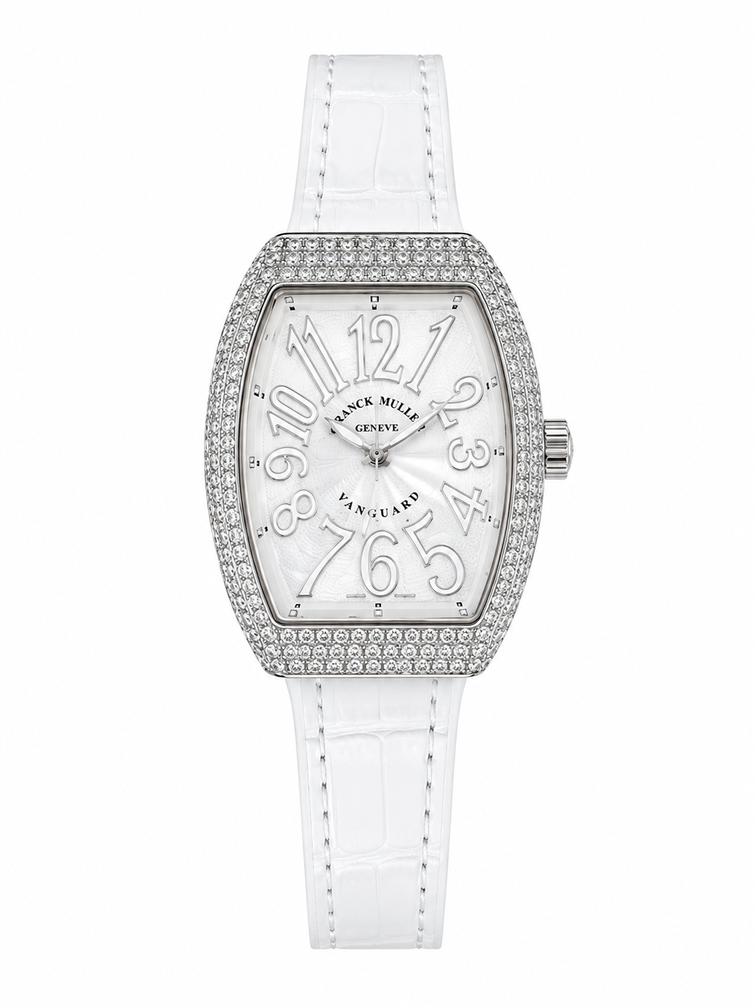 Luxury Vanguard Diamond Watch – White Crocodile Leather