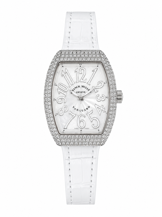 Luxury Vanguard Diamond Watch – White Crocodile Leather