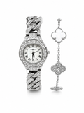 Luxury Crystal Watch & Clover Bracelet Set – Silver Edition