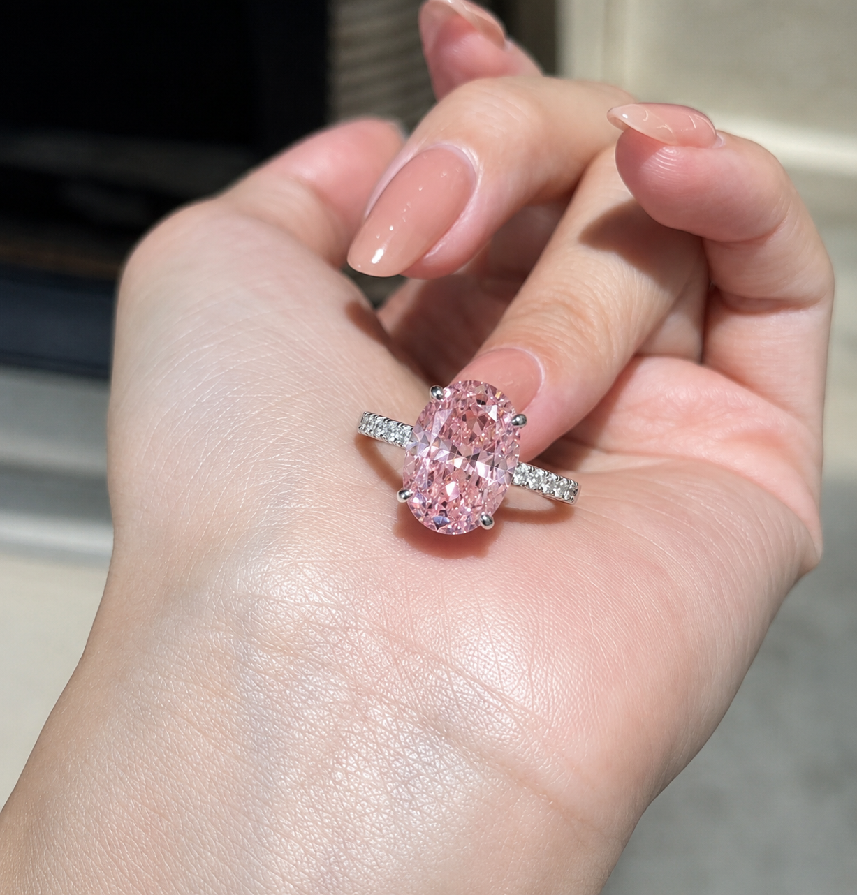 Rose Luxe Oval Ring – Pink Diamond Inspired Statement Ring