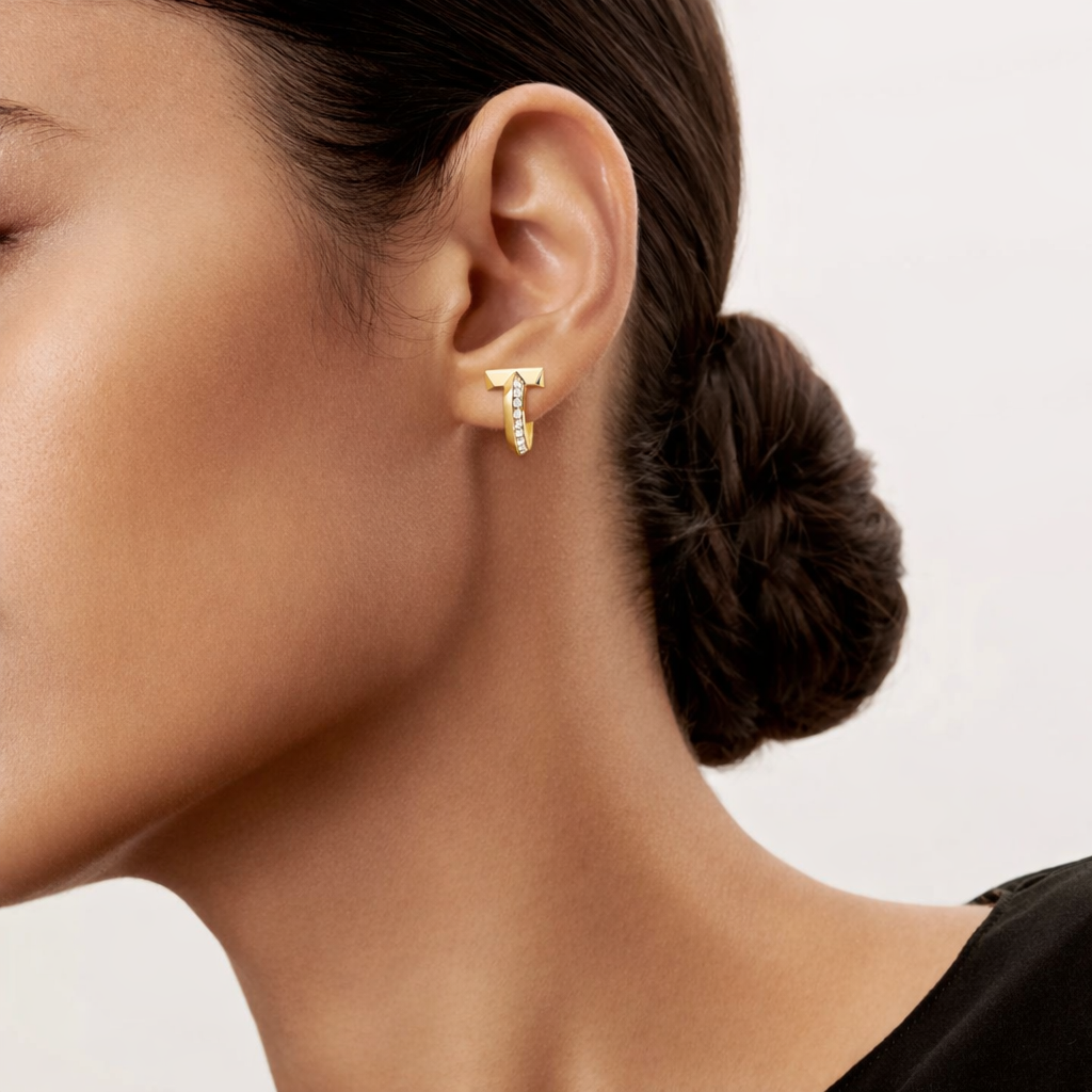 18K Thick Gold Plated T Shape Hoop Earrings