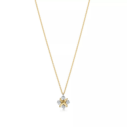 18K Thick Gold Plated Diamond Flower Necklace