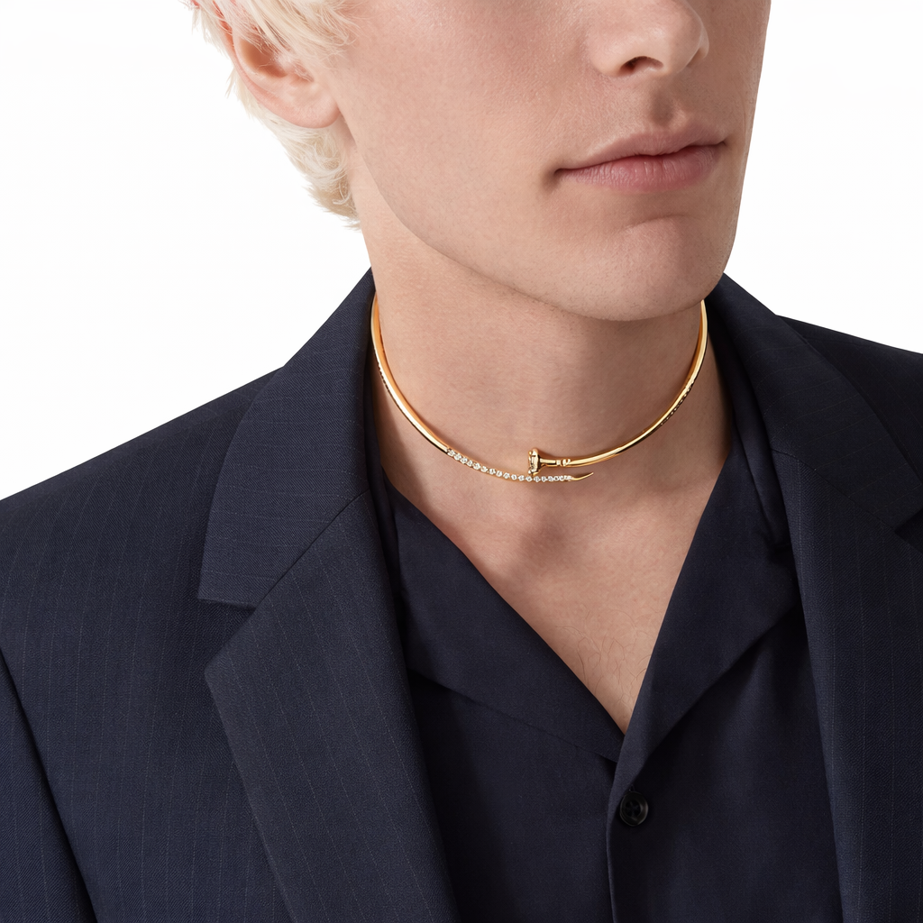 Diamond Nail Gold Choker Necklace
