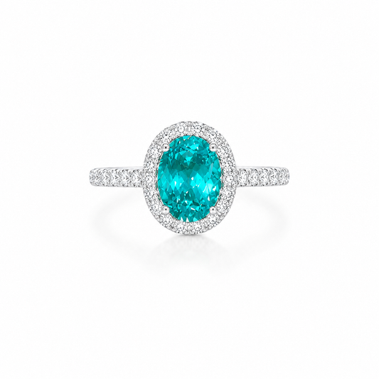 Ocean Halo Ring – Paraiba-Inspired Blue Statement Ring