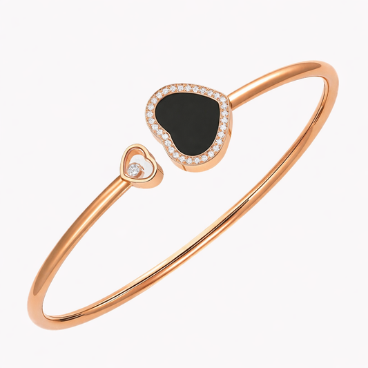 Elegant Double Heart Bracelet – Rose Gold Plated | Black Stone Luxury Design