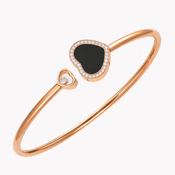 Elegant Double Heart Bracelet – Rose Gold Plated | Black Stone Luxury Design