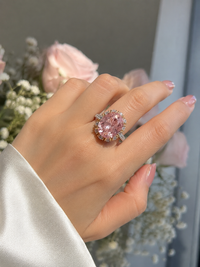 Blush Royale Halo Ring – Pink Diamond-Inspired Statement Ring
