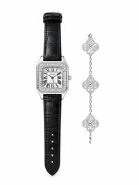 Diamond Bezel Leather Watch Set – Silver Edition