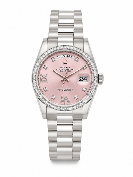 Diamond Day-Date Pink Dial Watch