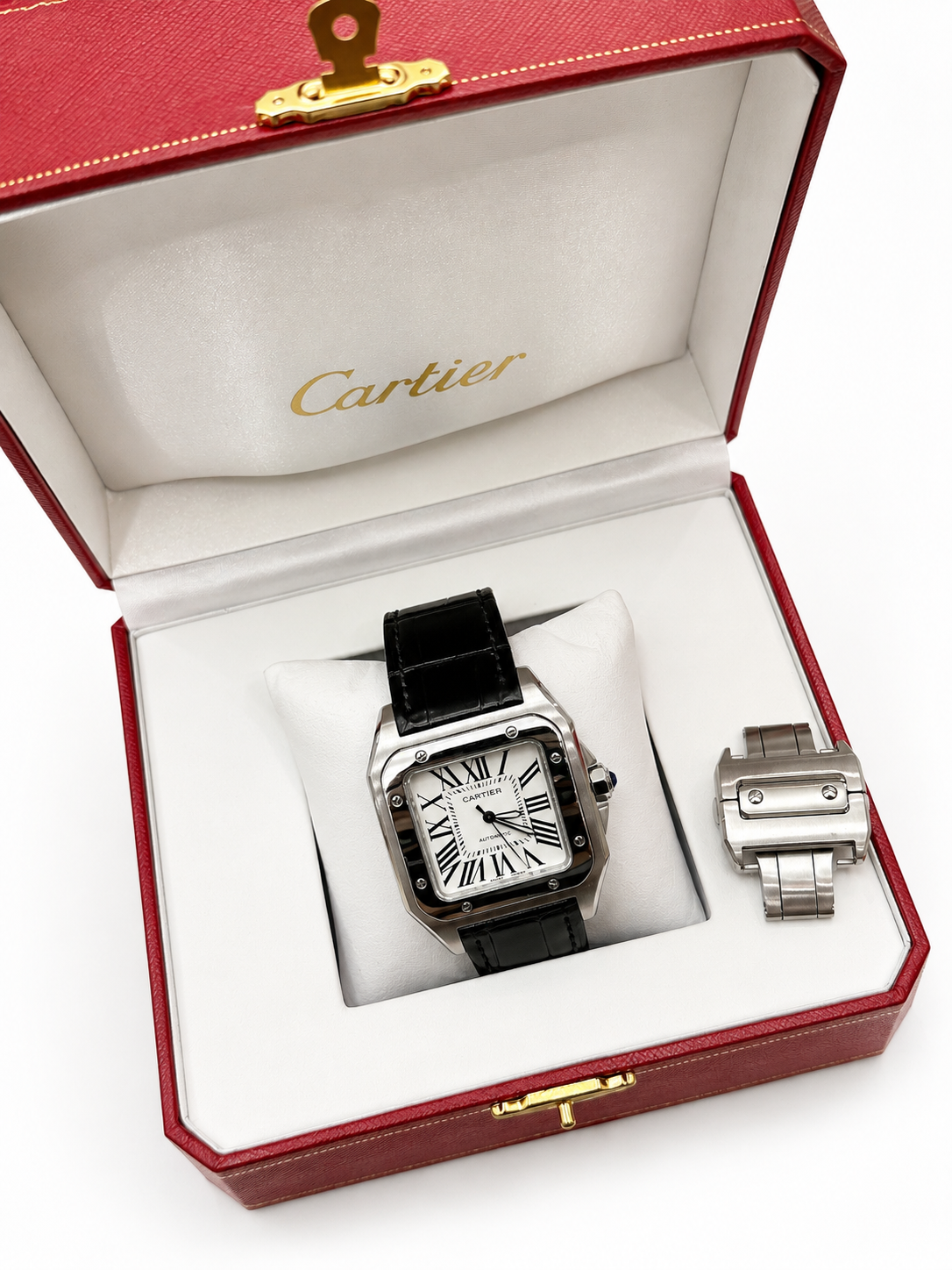 Luxury Santos Leather Watch – Black Crocodile Strap