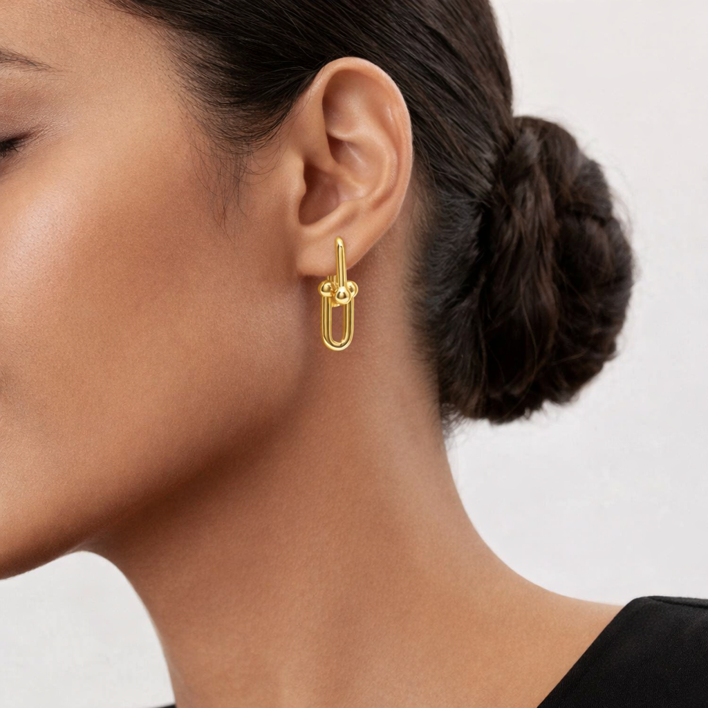 Moissanite Paperclip Drop Earrings – Thick 18K Gold Plated Luxury Design