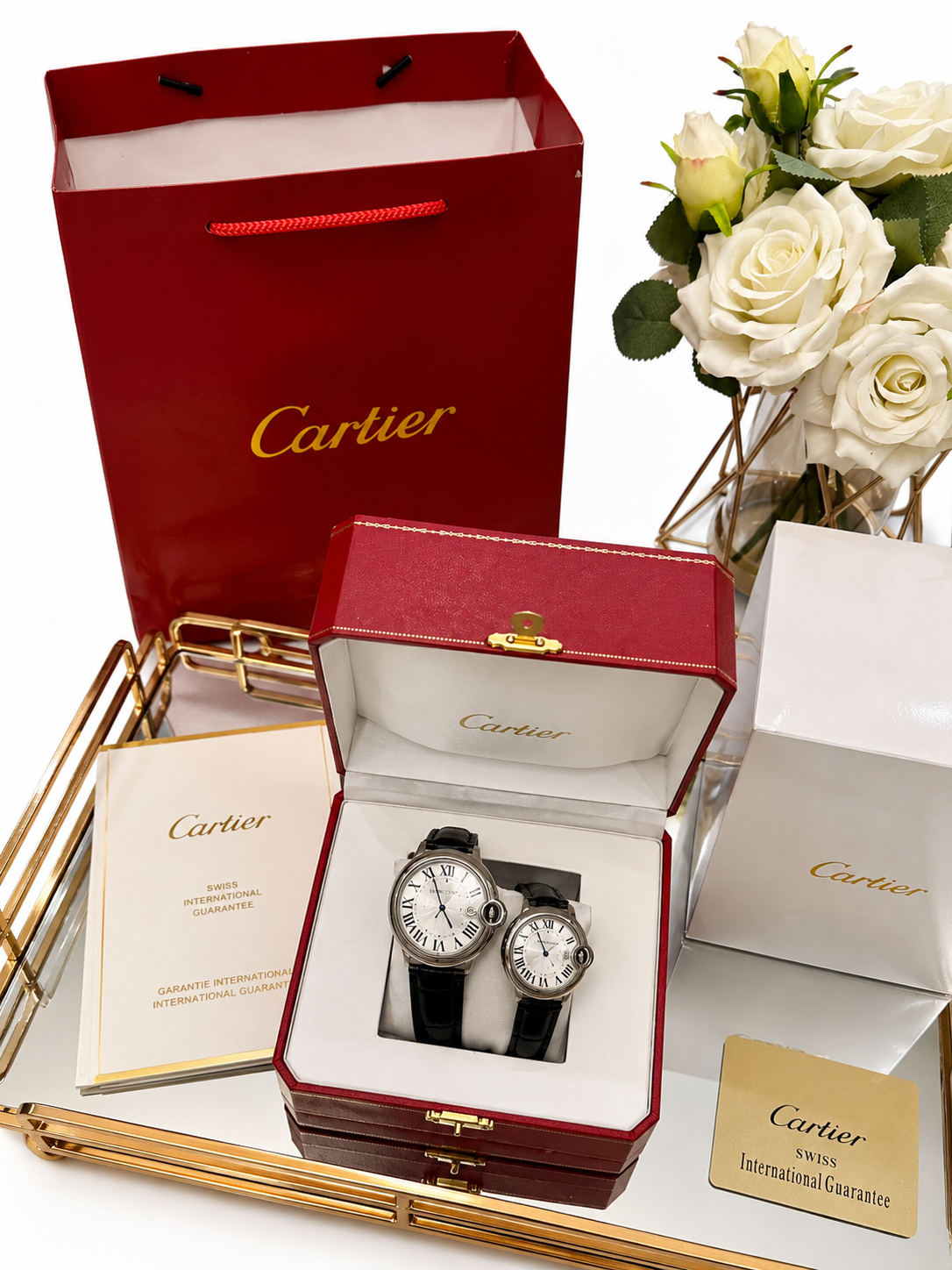 Luxury Couple Classic Leather Watch Set – Black Crocodile Leather