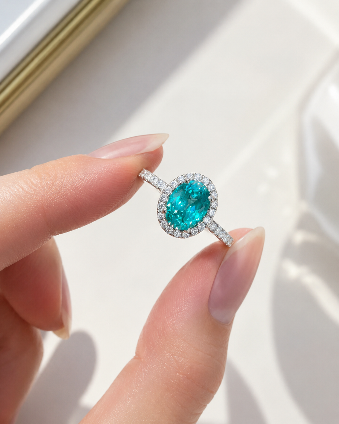 Ocean Halo Ring – Paraiba-Inspired Blue Statement Ring