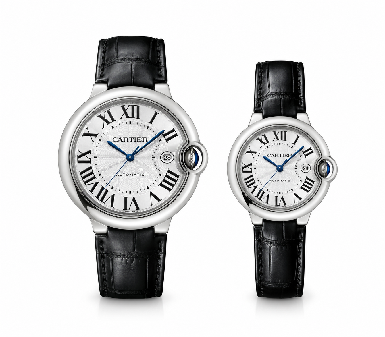 Luxury Couple Classic Leather Watch Set – Black Crocodile Leather