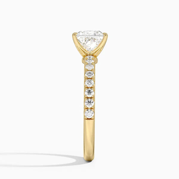 Princess Cut Solitaire on Half Eternity Band