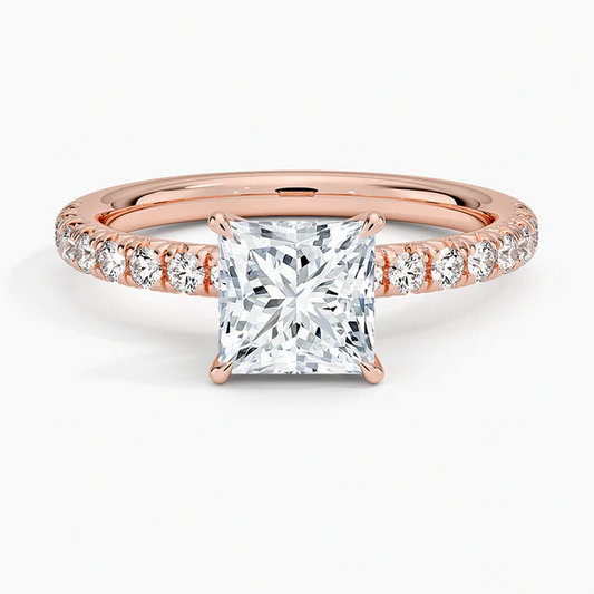 Princess Cut Solitaire on Half Eternity Band