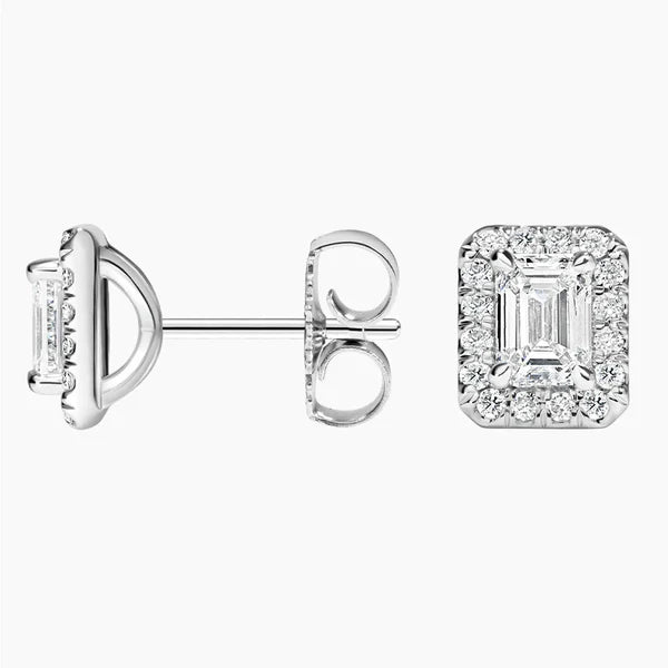 emerald cut halo earrings