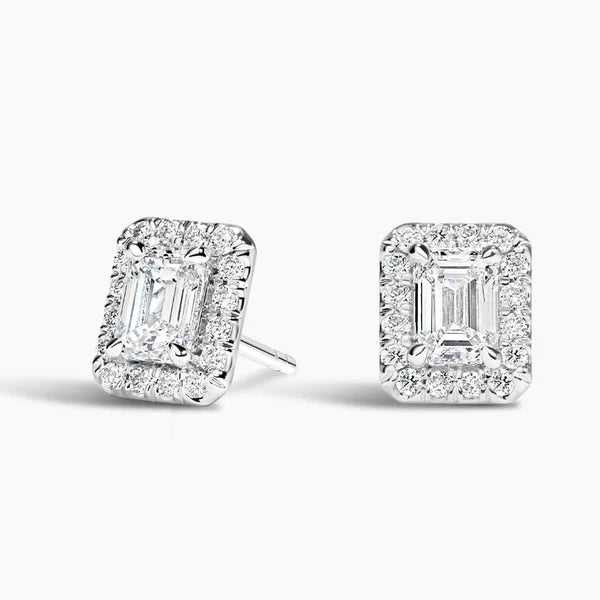 emerald cut halo earrings